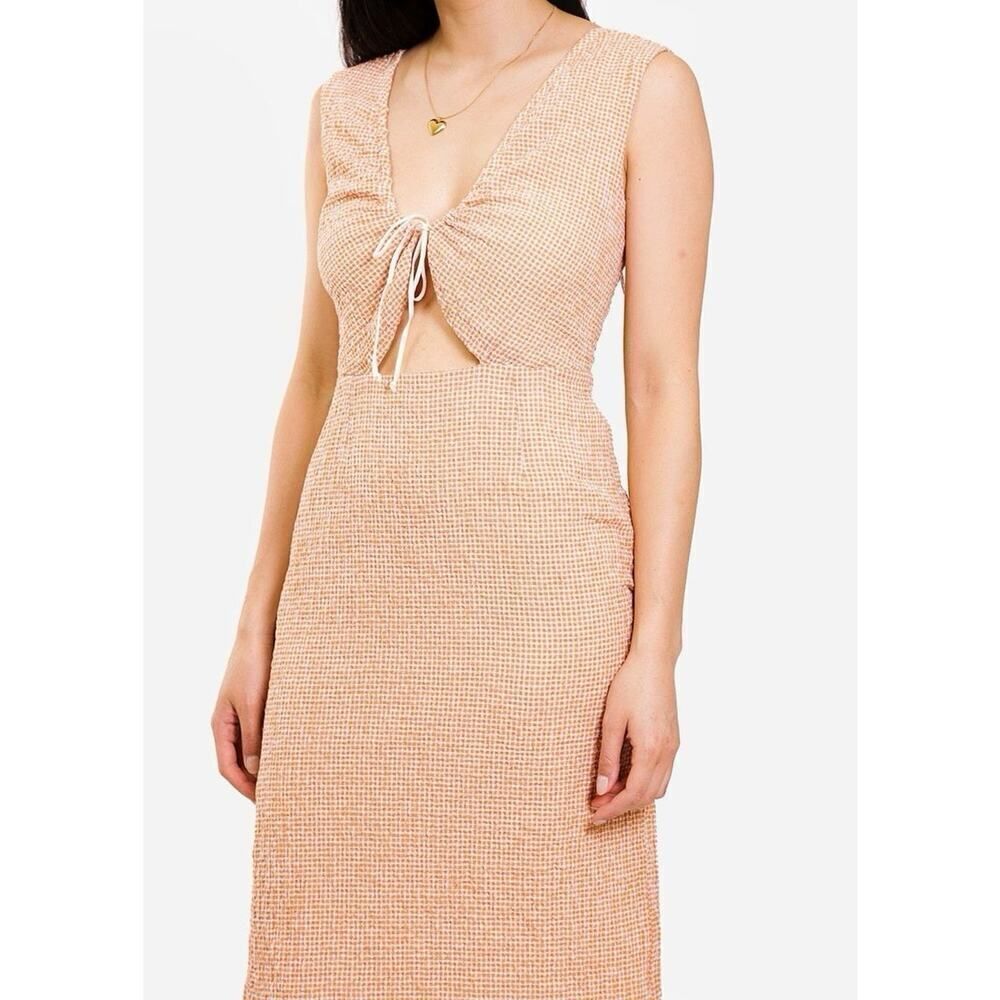 Paloma Wool Chambao Gingham Rust Midi Dress Rust Orange Tie Front XS 34